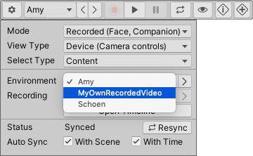Selecting a custom video from the Environment drop-down list