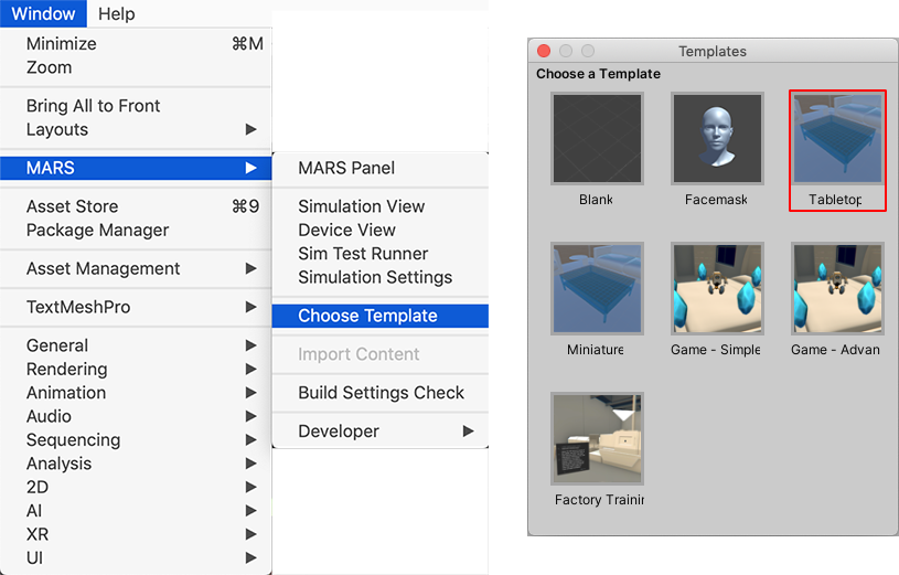 Using the Tabletop template in Unity MARS