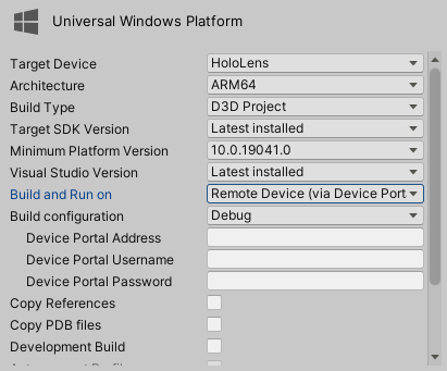 UWP build settings