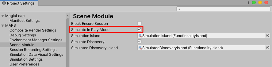 Disabling the Simulate in Play Mode option