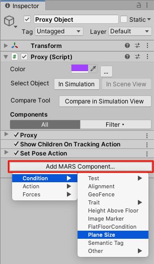 Adding a Plane Size condition