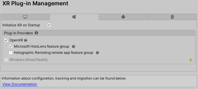 XR Plug-in management