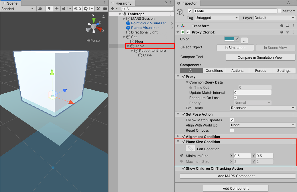 Table Proxy in the Scene's Hierarchy window