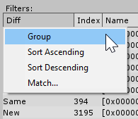 Diff Column Grouping in Memory Profiler window
