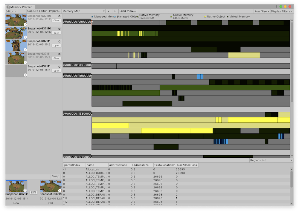 Memory Map view of the Memory Profiler window