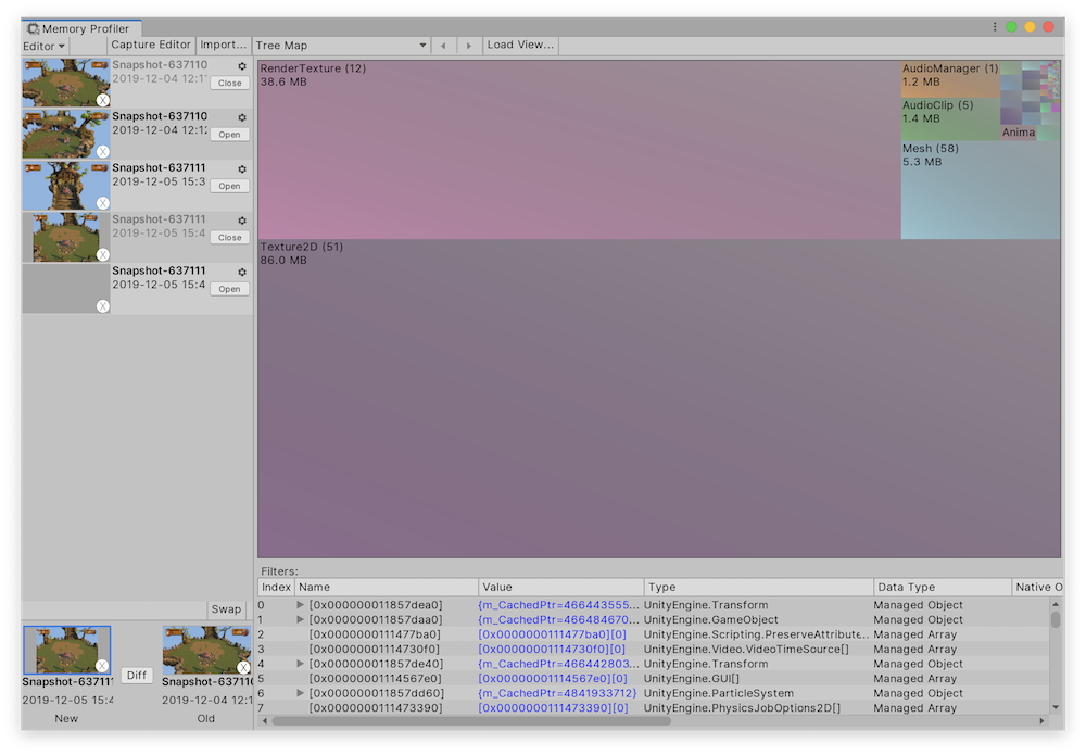 Tree Map view in the Memory Profiler window