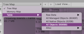 Main view toolbar of the Memory Profiler window