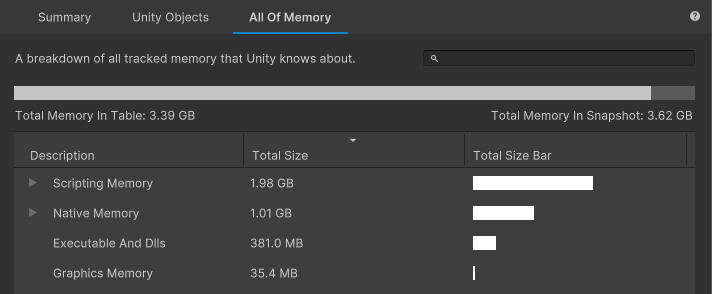 The All Of Memory tab