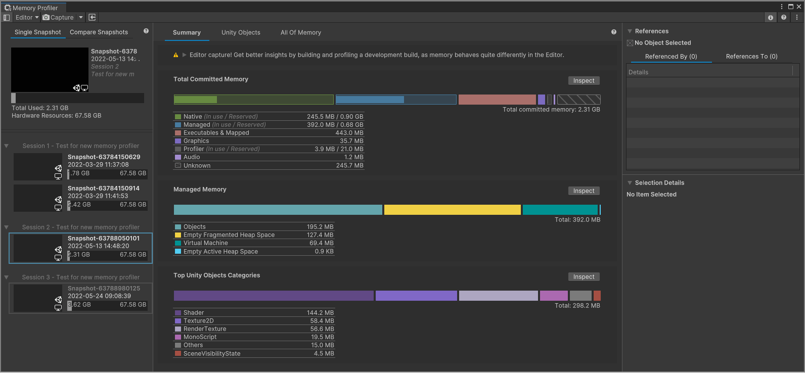 The Memory Profiler window