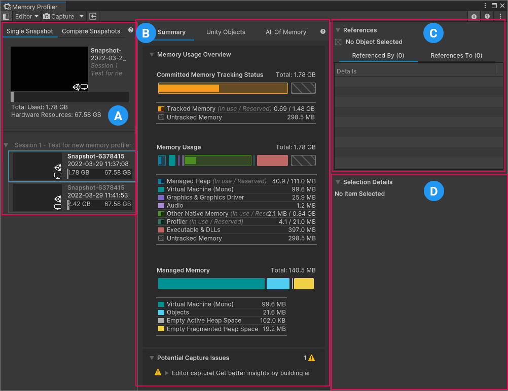 Memory Profiler window breakdown