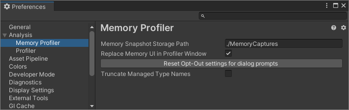 Memory Profiler Preferences