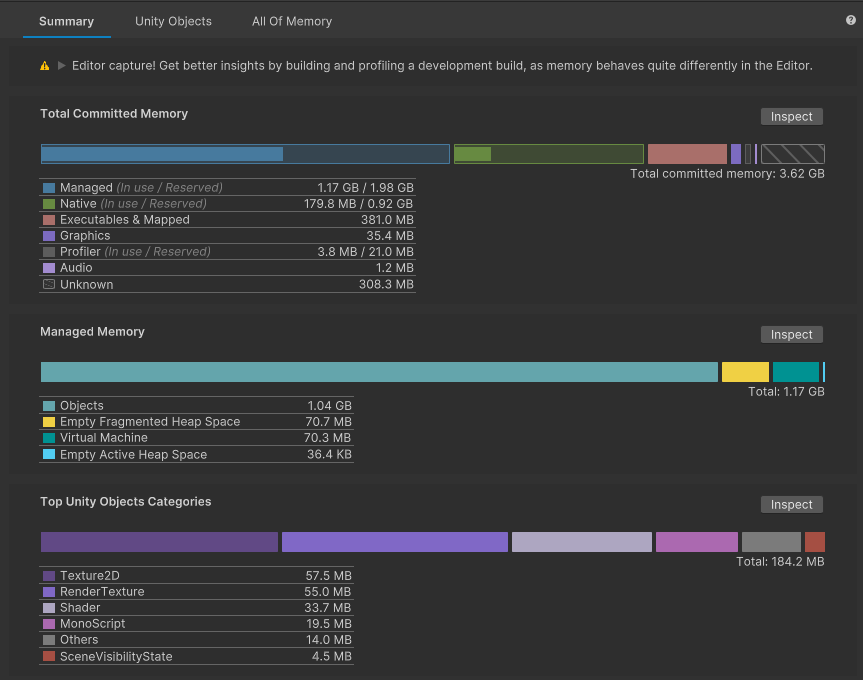 The Main Component in the Memory Profiler window