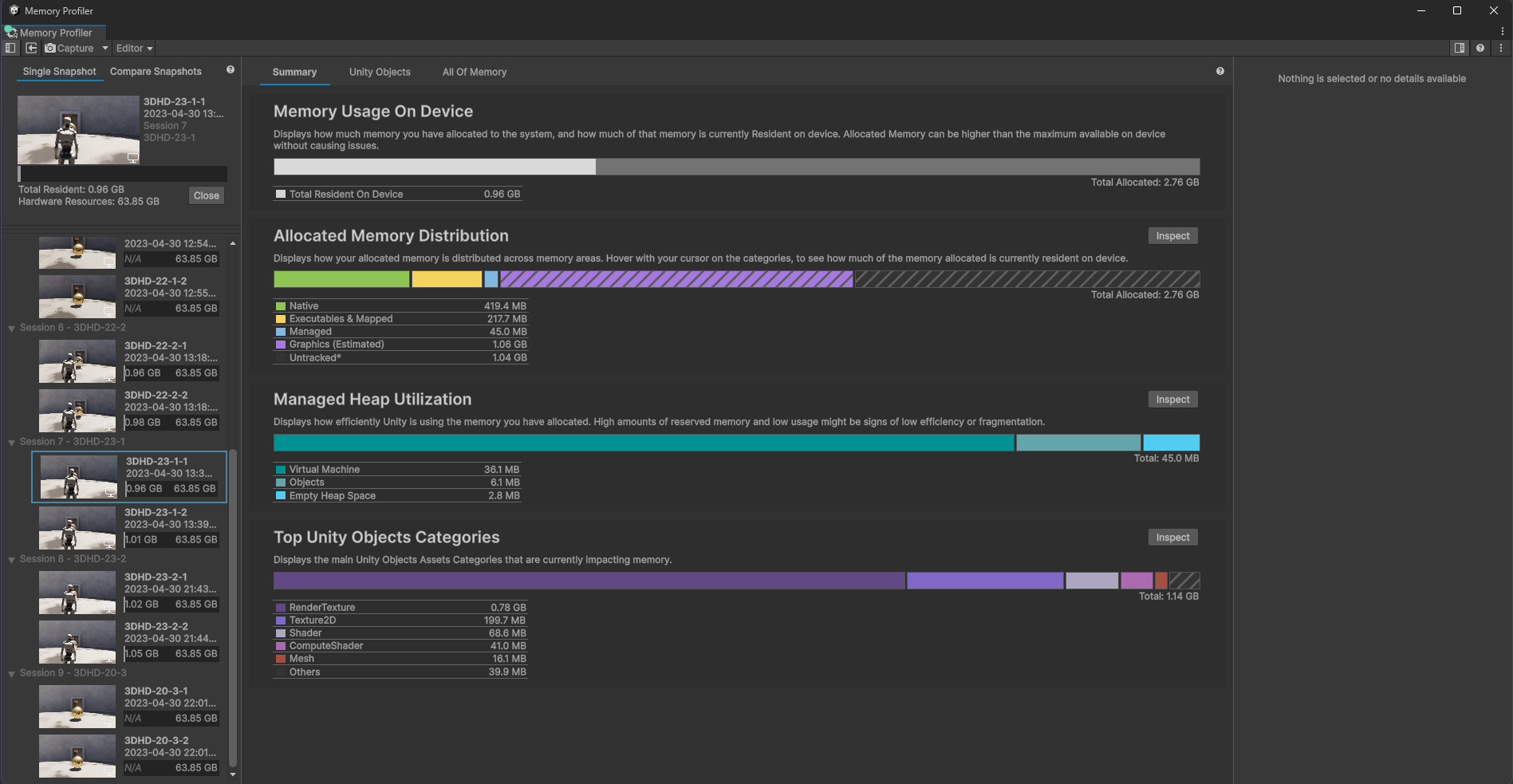 The Memory Profiler window