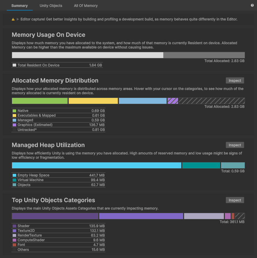 The Main Component in the Memory Profiler window