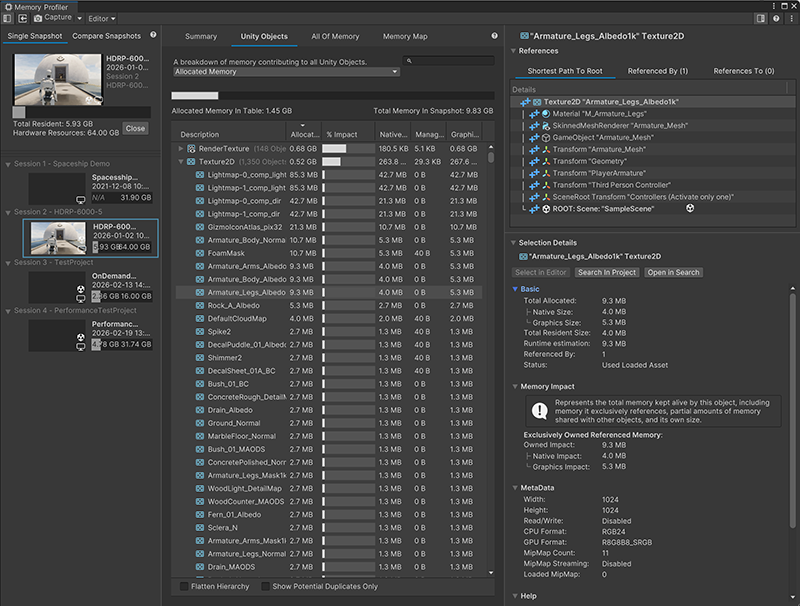 The Unity Objects tab