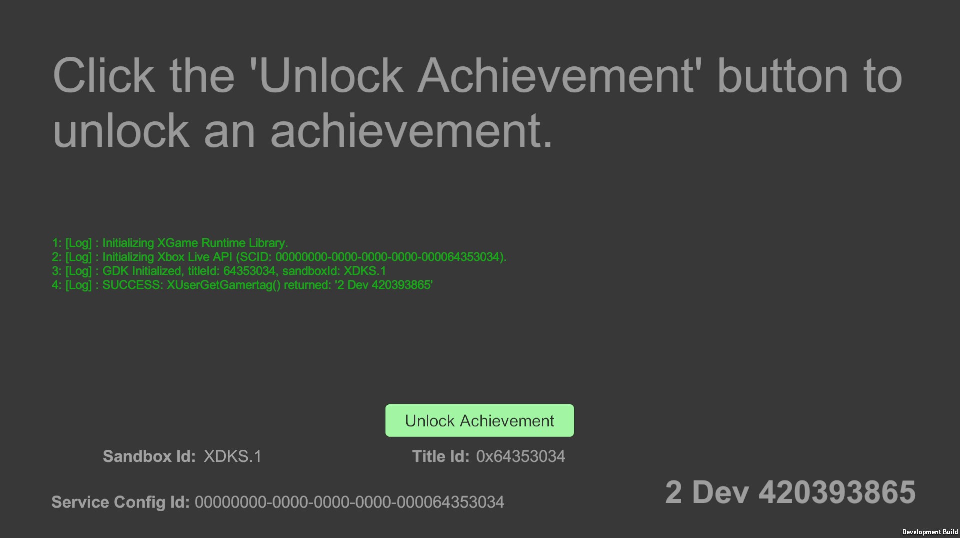 Screenshot of the Achievements sample