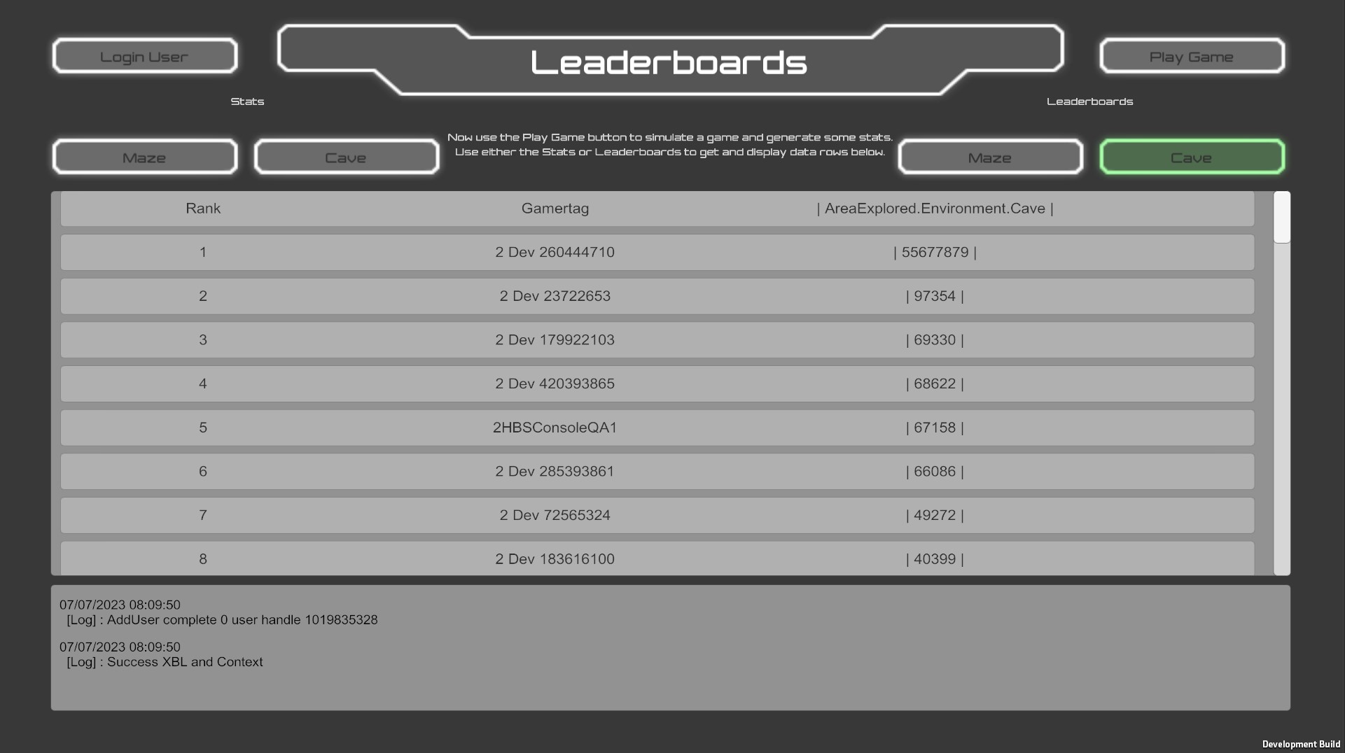 Screenshot of the Leaderboards sample