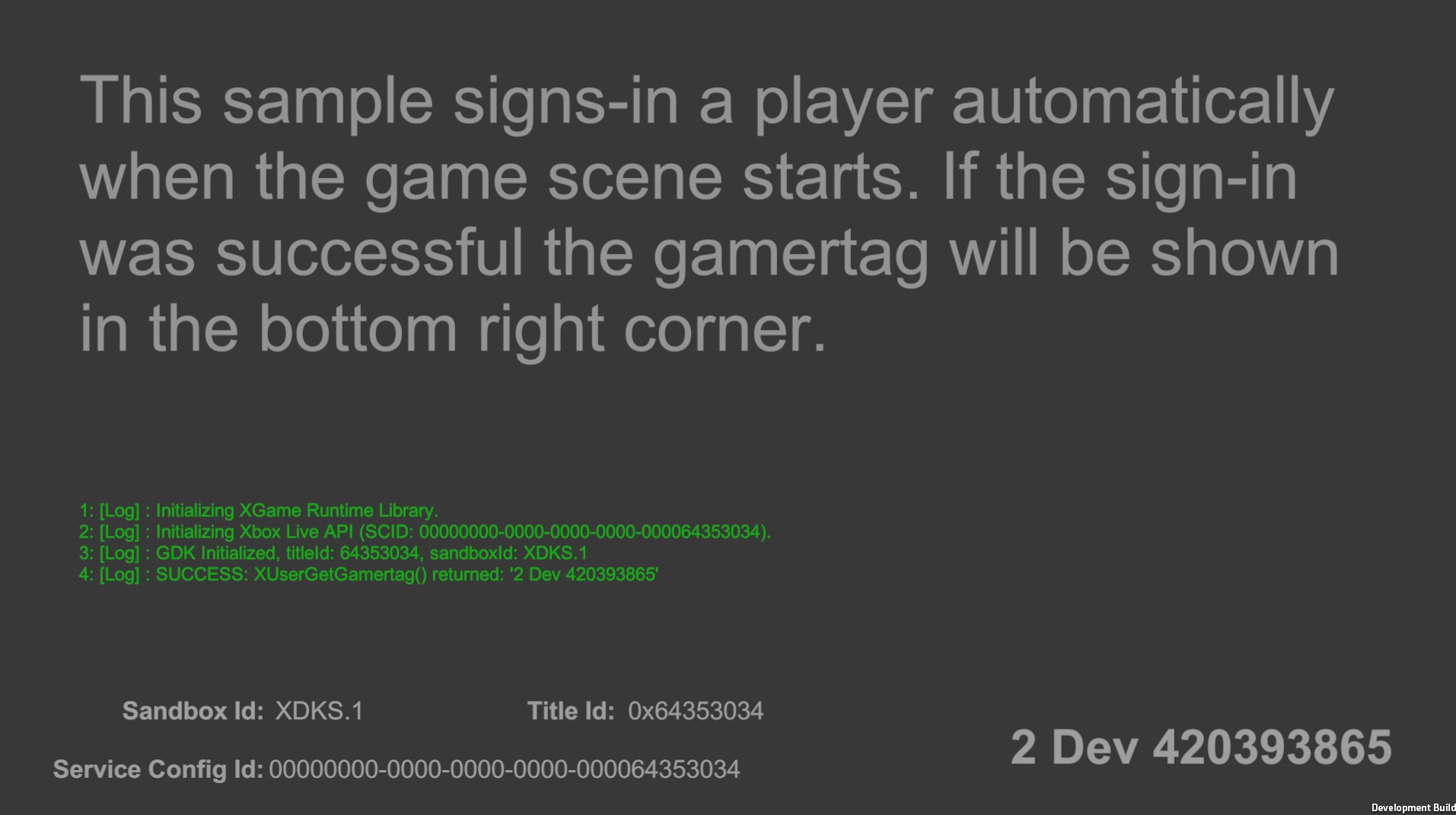 Screenshot of the Sign-in sample