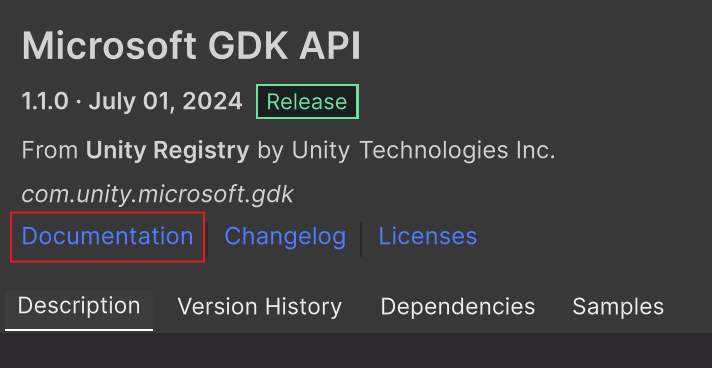 Screenshot of Package Manager UI