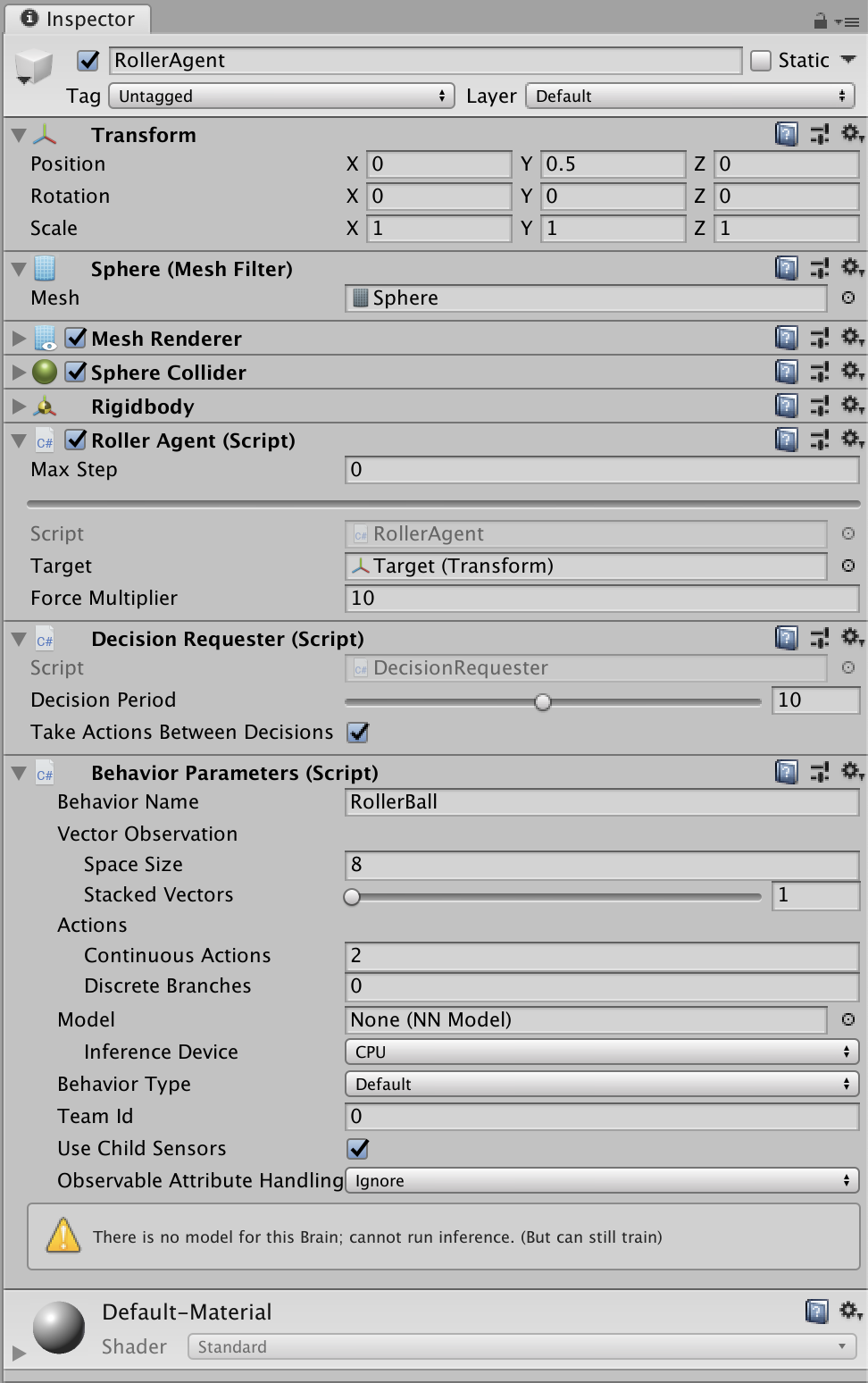 Agent GameObject Inspector window