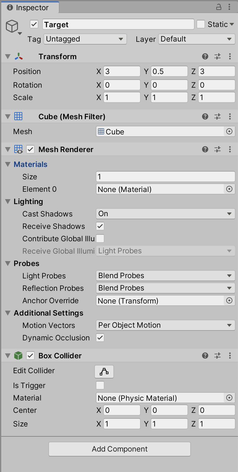 Target Cube Inspector window