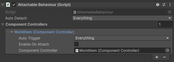 Inspector UI view with AttachableBehaviour component added