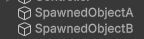 Tree view of two spawned NetworkPrefabs