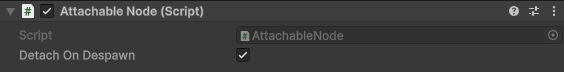 Inspector view UI with details of AttachableNode component