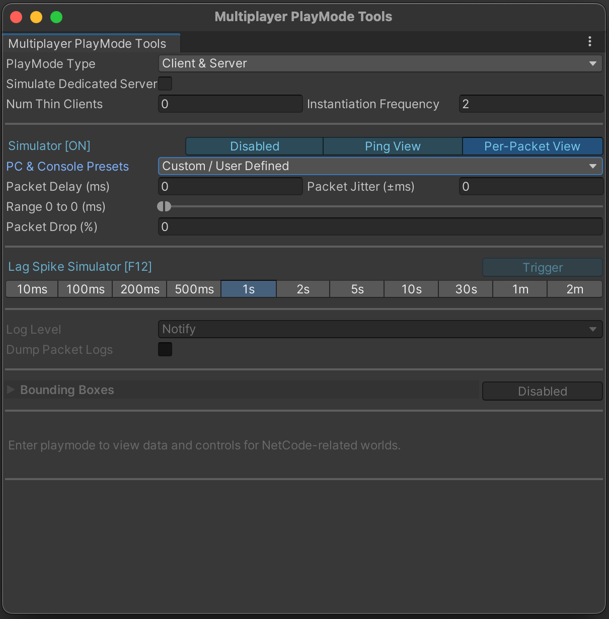 PLAY MODE TOOL WINDOW | Netcode for Entities | 1.2.0