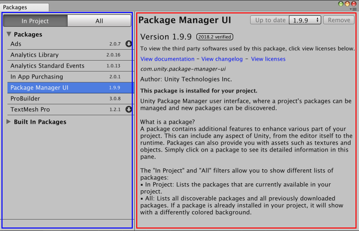 Package Manger window