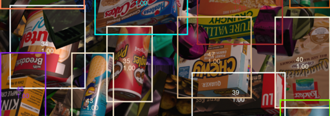 Example bounding box visualization from SynthDet generated by the `SynthDet_Statistics` Jupyter notebook