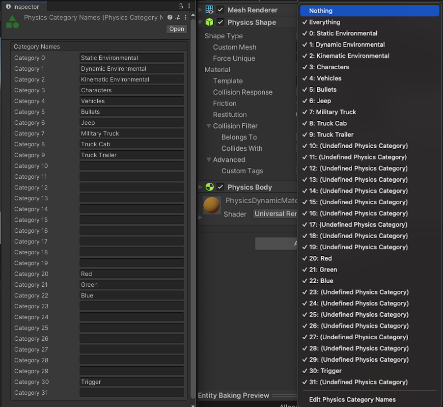 Physics Category Names Asset