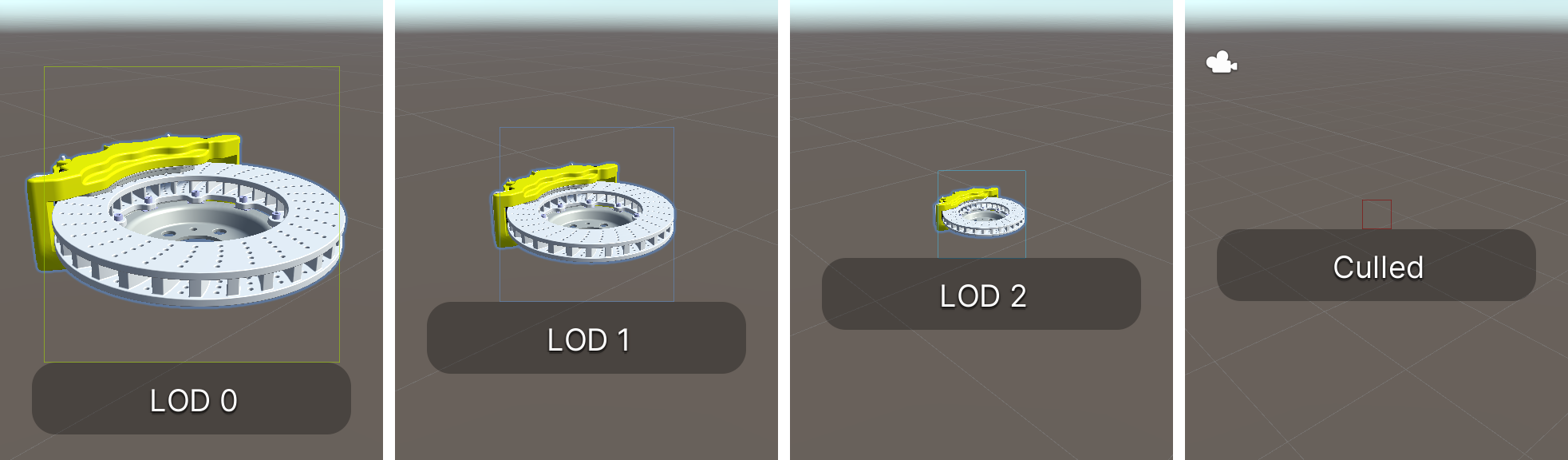 This example shows the mesh of a brake with various levels of detail.