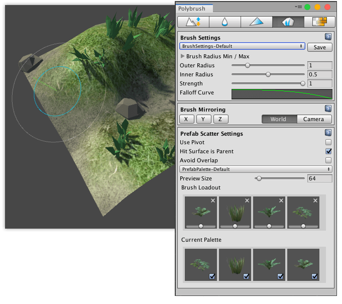 Scatter mode active for the Polybrush window