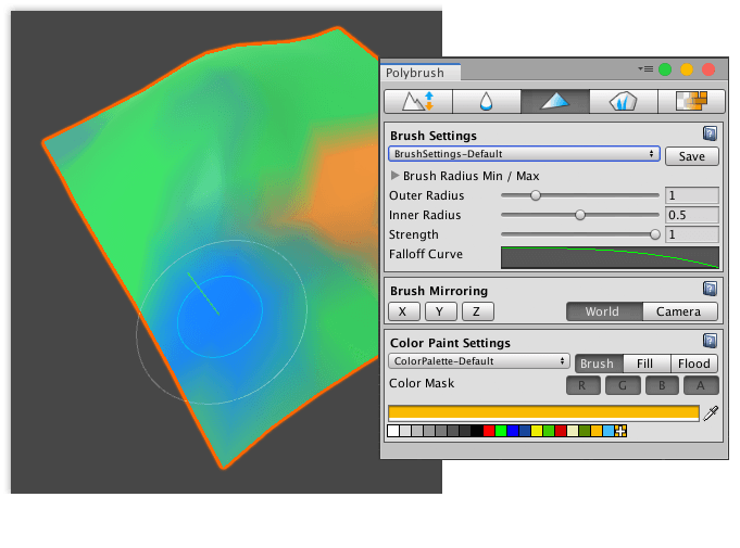 Color mode active for the Polybrush window