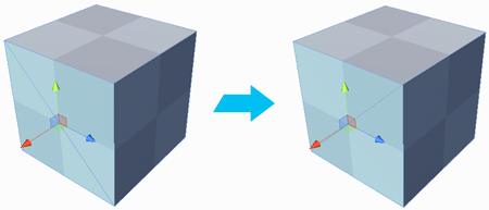 Edge intersects top-left to bottom right on side of cube before; bottom-left to top-right after flip