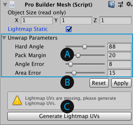 Lightmap parameters on the Pro Builder Mesh component