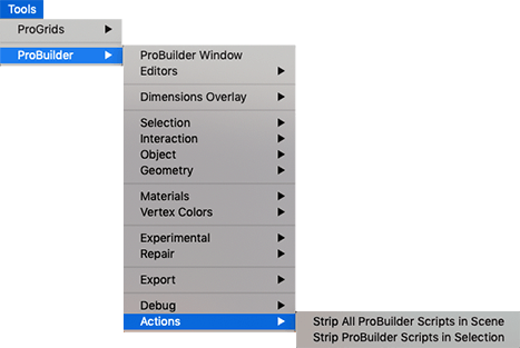 Tools > ProBuilder > Actions menu