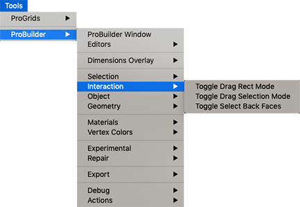 Tools > ProBuilder > Interaction menu