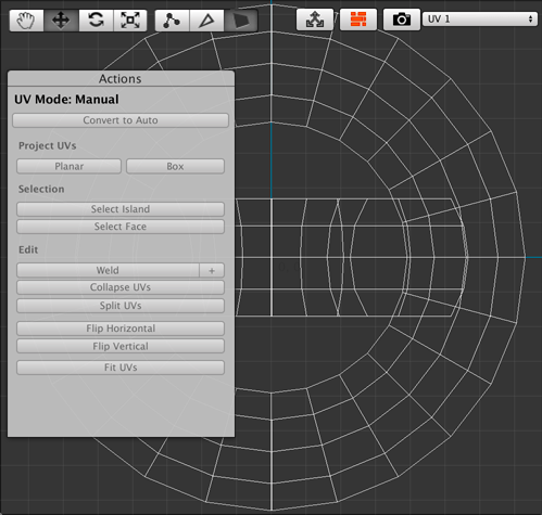 Default UV mapping for the UV1 mode