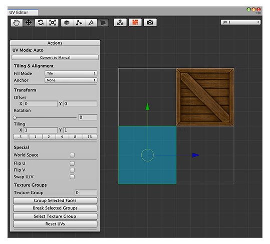 Actions Panel on the UV Editor window