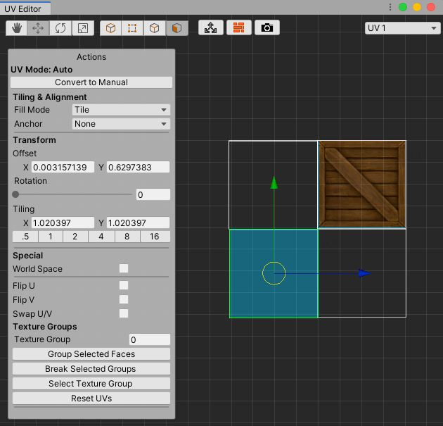 Actions Panel on the UV Editor window