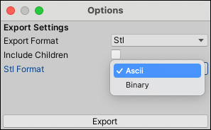 STL-specific export options