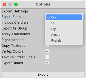 Export options