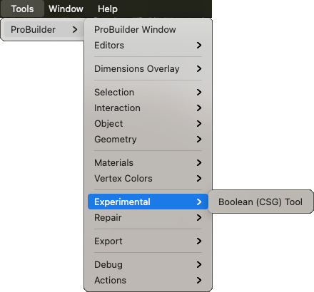 Tools > ProBuilder > Experimental menu