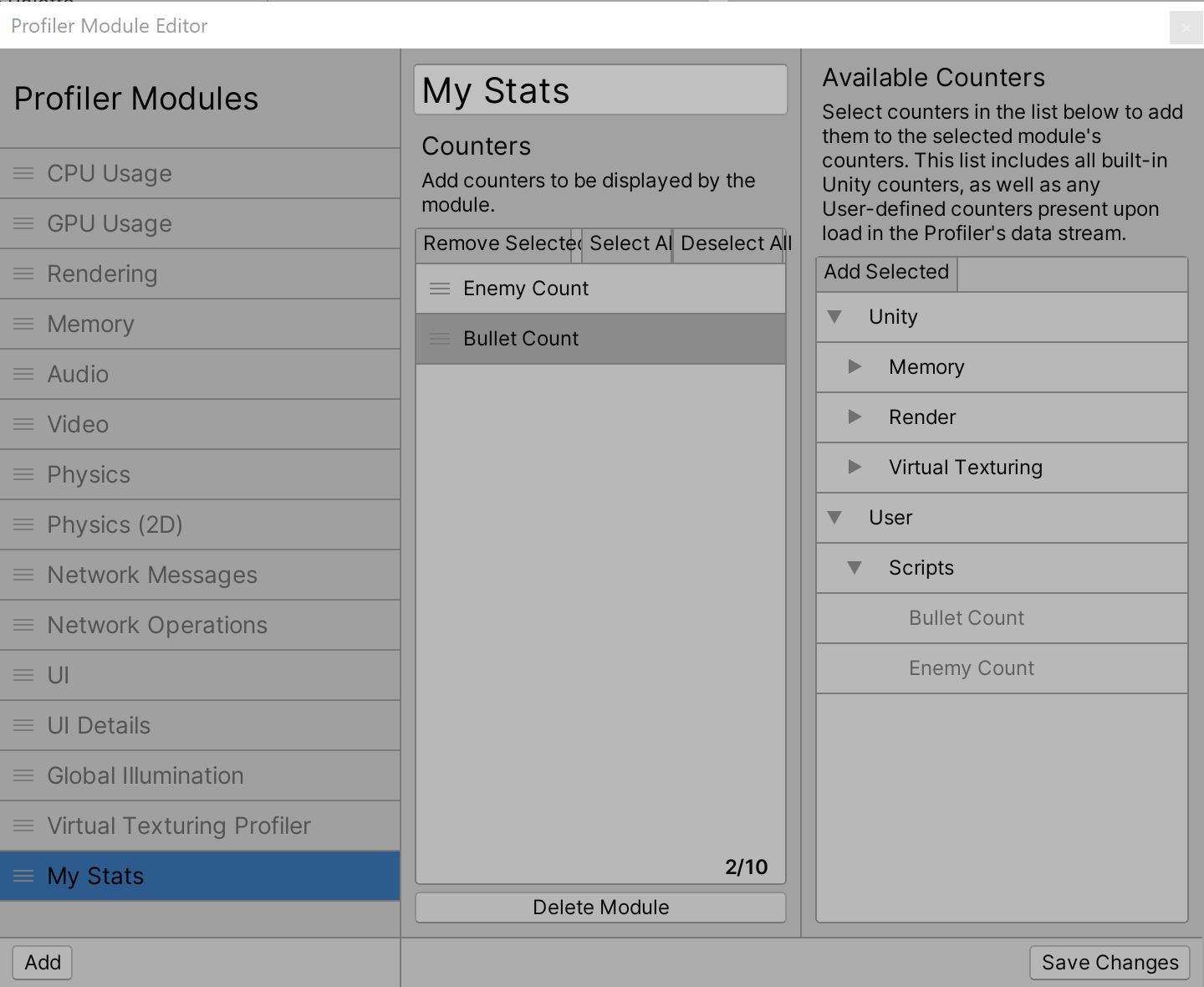 Profiler Module Editor