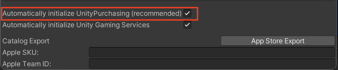 Enabling auto-initialization for the SDK through the **IAP Catalog** GUI