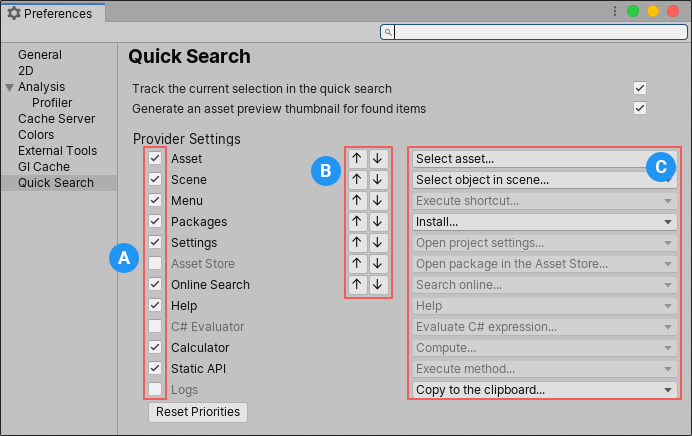 settings page