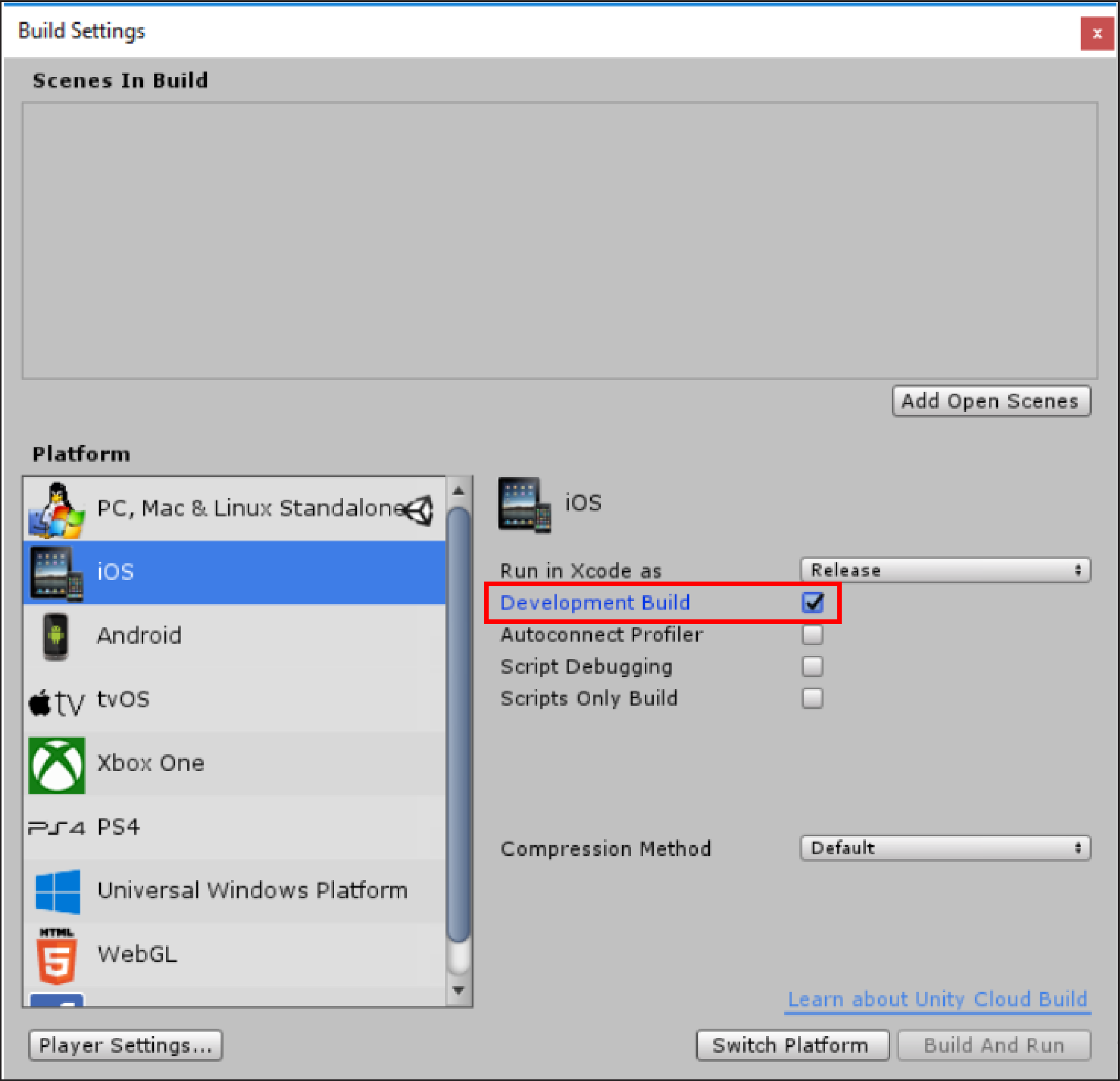 Configuring your build for the Development environment.