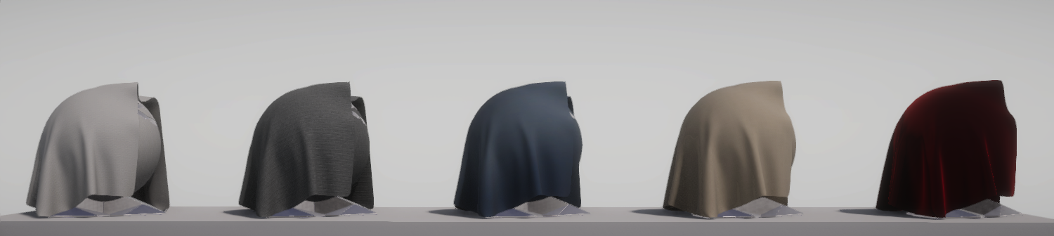 Sample cotton/wool fabrics.